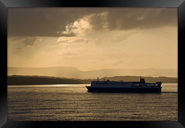 Stena ferry crossing to Larne at sunset Framed Print by Douglas Kerr