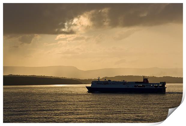 Stena ferry crossing to Larne at sunset Print by Douglas Kerr