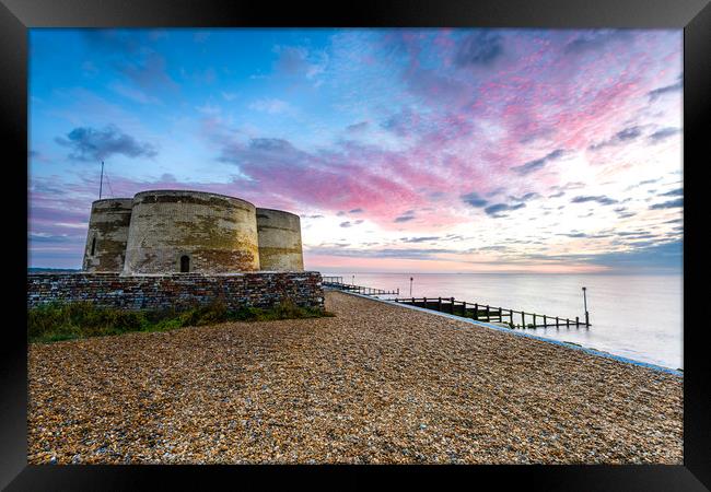 Sunrise at Martello Tower CC, Slaughden, Aldeburgh Framed Print by Nick Rowland