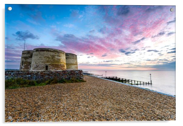Sunrise at Martello Tower CC, Slaughden, Aldeburgh Acrylic by Nick Rowland