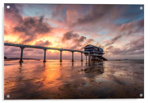 Sunset At The Lifeboat Station Acrylic by Wight Landscapes