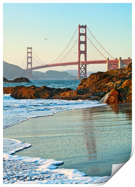 World famous Golden Gate Bridge with a scenic beac Print by Jamie Pham