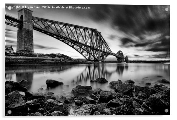 The Rail Bridge Black & White Acrylic by bryan hynd