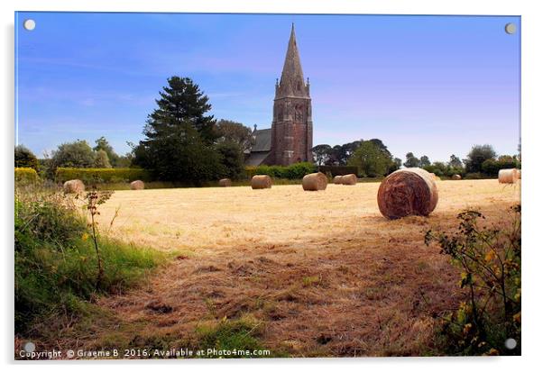 Hay roll and church Acrylic by Graeme B