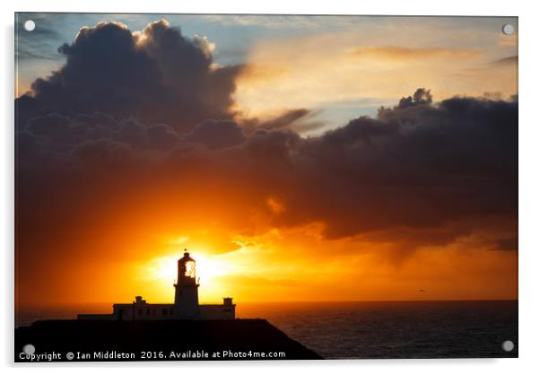 Sunset at Strumble Head Lighthouse Acrylic by Ian Middleton