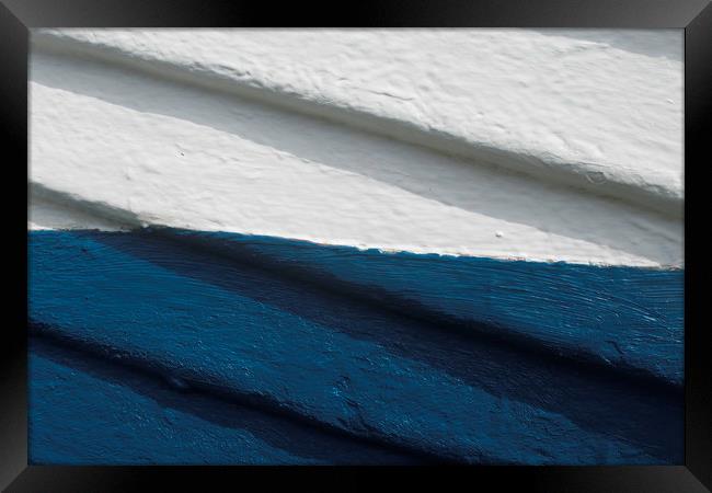 White, Blue boat Framed Print by Ivan Kovacs