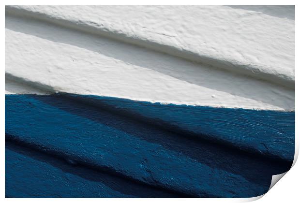 White, Blue boat Print by Ivan Kovacs