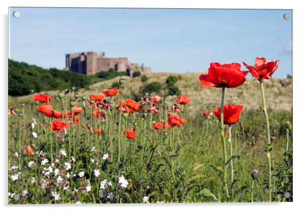Poppies and Bambugh Castle. Acrylic by Ivan Kovacs