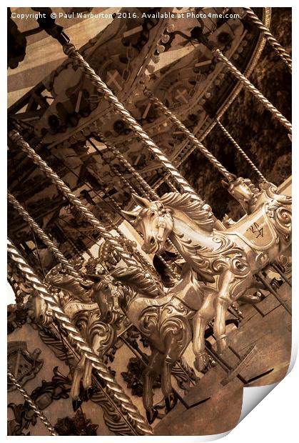 Sepia Carousel Horse Print by Paul Warburton
