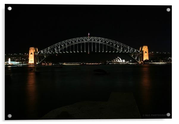Sydney Bridge by night Acrylic by Nigel Coomber