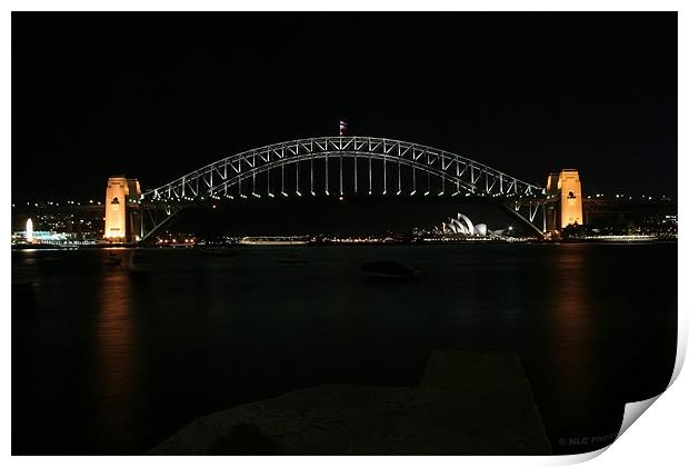 Sydney Bridge by night Print by Nigel Coomber