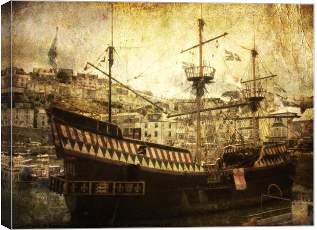 Majestic Golden Hind Galleon Canvas Print by Beryl Curran