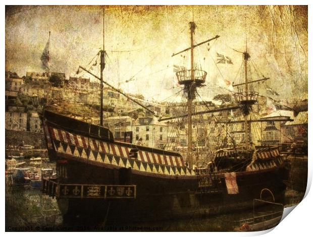 Majestic Golden Hind Galleon Print by Beryl Curran