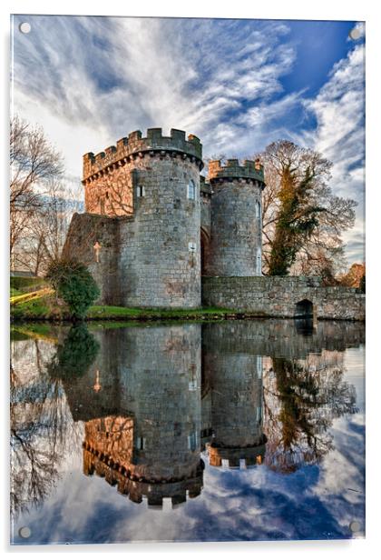 Whittington Castle in Shropshire reflecting  Acrylic by Steve Heap