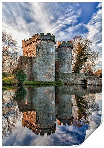 Whittington Castle in Shropshire reflecting  Print by Steve Heap