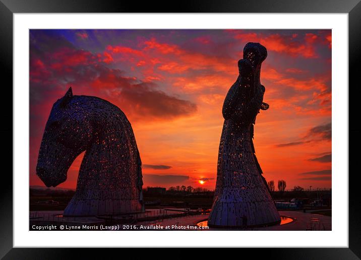 The Kelpies at Sunset Framed Mounted Print by Lynne Morris (Lswpp)