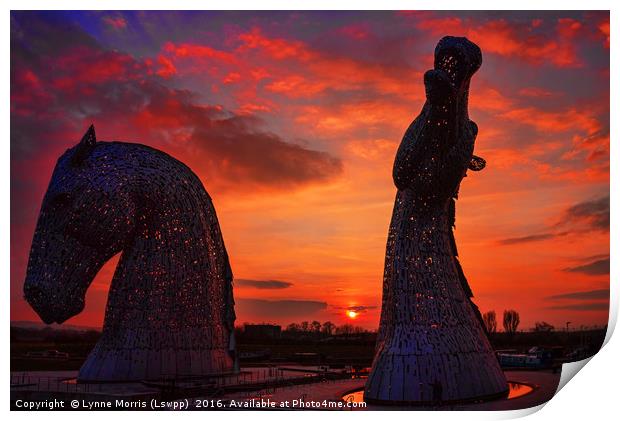 The Kelpies at Sunset Print by Lynne Morris (Lswpp)
