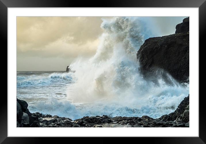 High Waves at Dyrholaey on the Iceland coast Framed Mounted Print by Nick Jenkins