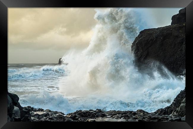 High Waves at Dyrholaey on the Iceland coast Framed Print by Nick Jenkins