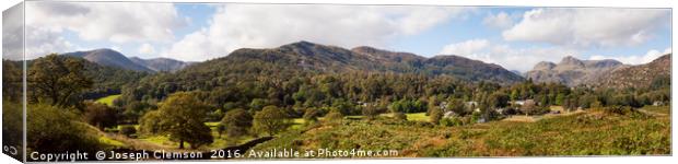 Elterwater village and Langdale in the Lake Distri Canvas Print by Joseph Clemson