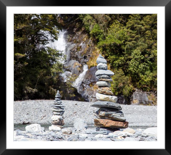 Stone Piles at Fantail Falls, New Zealand Framed Mounted Print by Jackie Davies