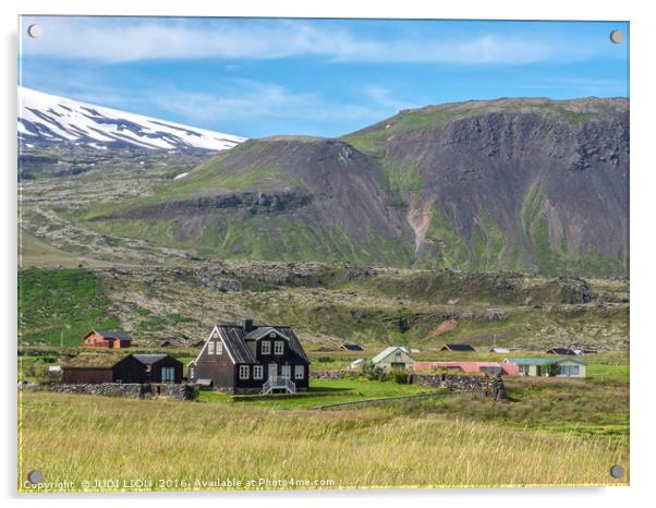 Black wooden house at Arnastapi, Iceland Acrylic by JUDI LION
