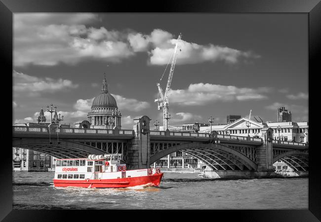 Red Boat on the Thames Framed Print by George Cairns