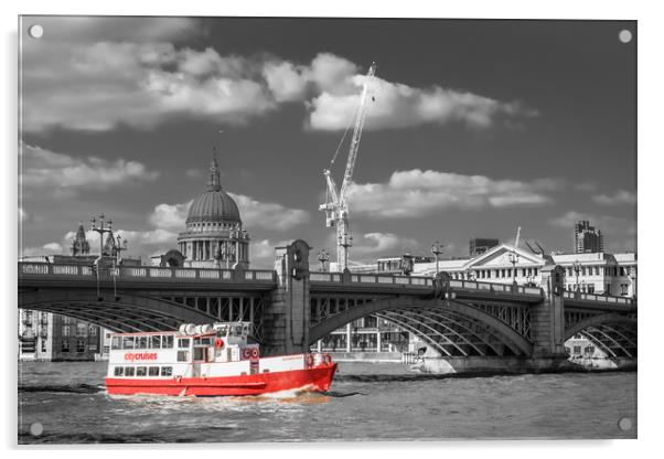 Red Boat on the Thames Acrylic by George Cairns