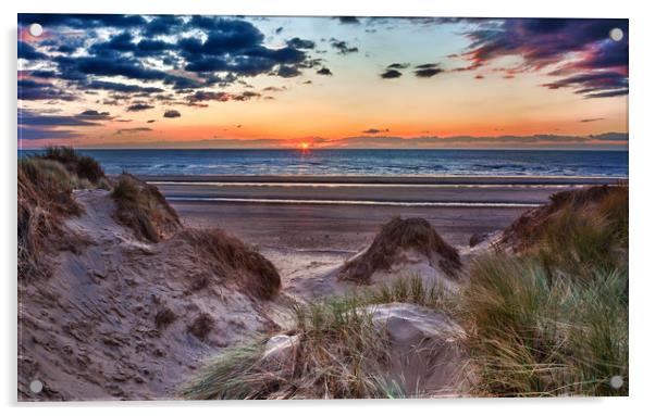 Sunset over Formby Beach through dunes Acrylic by Steve Heap