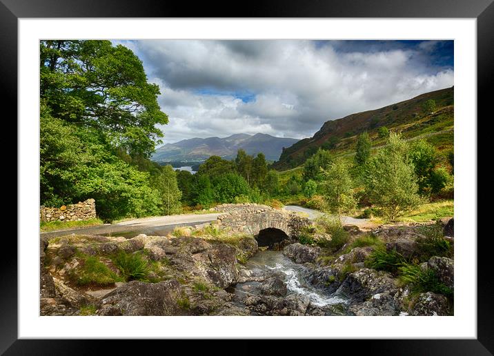 Ashness Bridge over small stream in Lake District Framed Mounted Print by Steve Heap