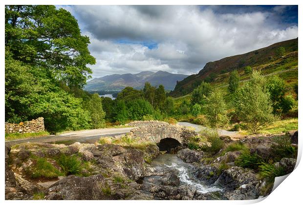 Ashness Bridge over small stream in Lake District Print by Steve Heap