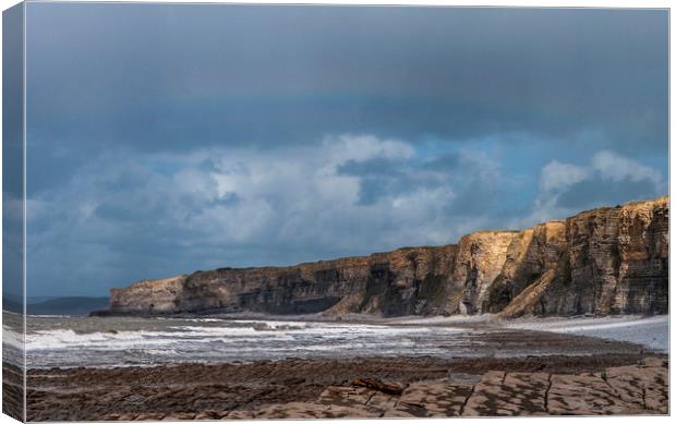 Nash Cliffs and pale Rainbow Glamorgan Coast Wales Canvas Print by Nick Jenkins