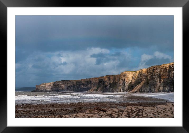 Nash Cliffs and pale Rainbow Glamorgan Coast Wales Framed Mounted Print by Nick Jenkins