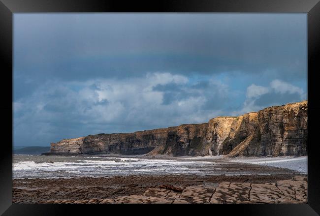 Nash Cliffs and pale Rainbow Glamorgan Coast Wales Framed Print by Nick Jenkins