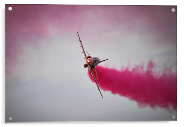 RAF Red Arrow Hawk Jet with smoke on  Acrylic by Andrew Scott