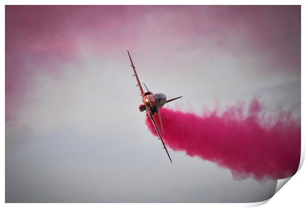 RAF Red Arrow Hawk Jet with smoke on  Print by Andrew Scott