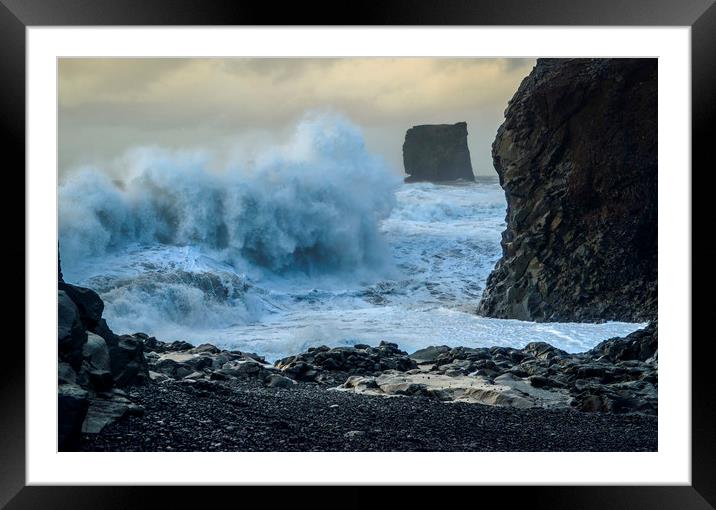 Rough Seas off  Dyrhólaey Plateau south Iceland  Framed Mounted Print by Nick Jenkins