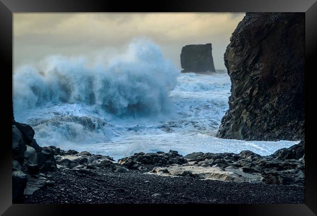 Rough Seas off  Dyrhólaey Plateau south Iceland  Framed Print by Nick Jenkins