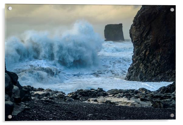 Rough Seas off  Dyrhólaey Plateau south Iceland  Acrylic by Nick Jenkins