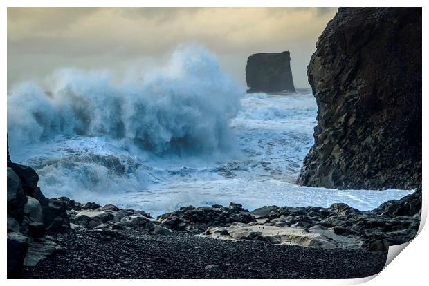Rough Seas off  Dyrhólaey Plateau south Iceland  Print by Nick Jenkins
