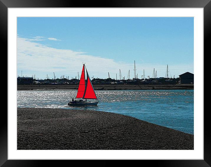 Red Sail Framed Mounted Print by Ian Jeffrey
