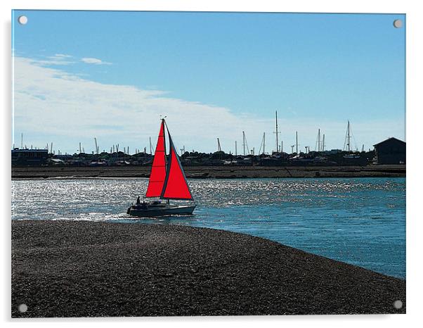 Red Sail Acrylic by Ian Jeffrey
