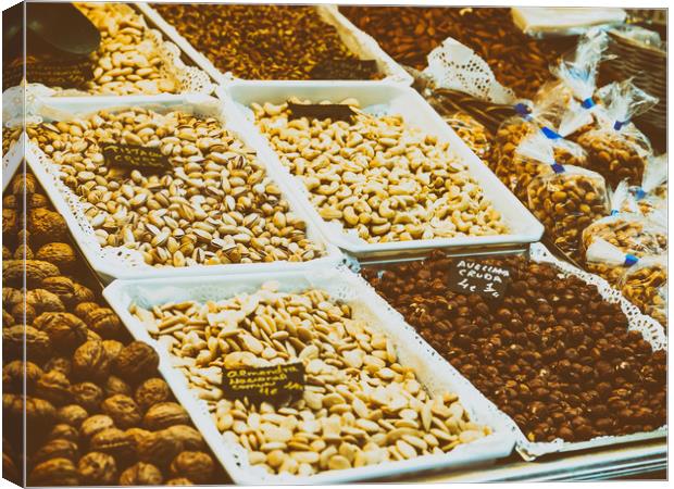 Nuts, Pistachio, Almonds And Peanuts For Sale In F Canvas Print by Radu Bercan