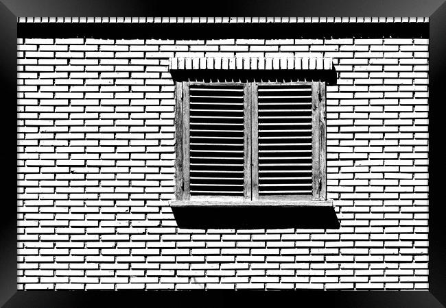 Simple House Window On Red Brick Wall Framed Print by Radu Bercan