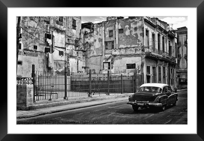 American Car in Havana Framed Mounted Print by Lynn Bolt