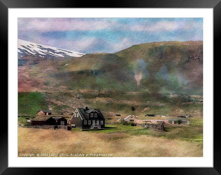 Icelandic house with watercolour treatment Framed Mounted Print by JUDI LION