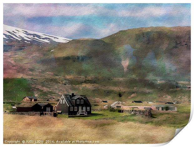 Icelandic house with watercolour treatment Print by JUDI LION