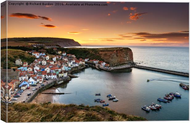 Staithes Sunset From Penny Nab Canvas Print by Richard Burdon