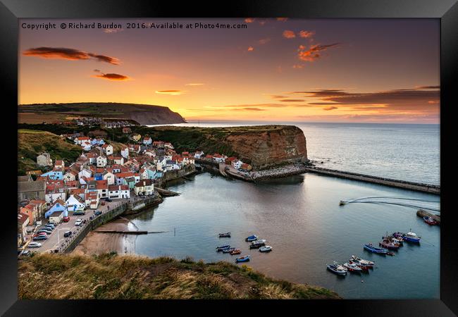 Staithes Sunset From Penny Nab Framed Print by Richard Burdon
