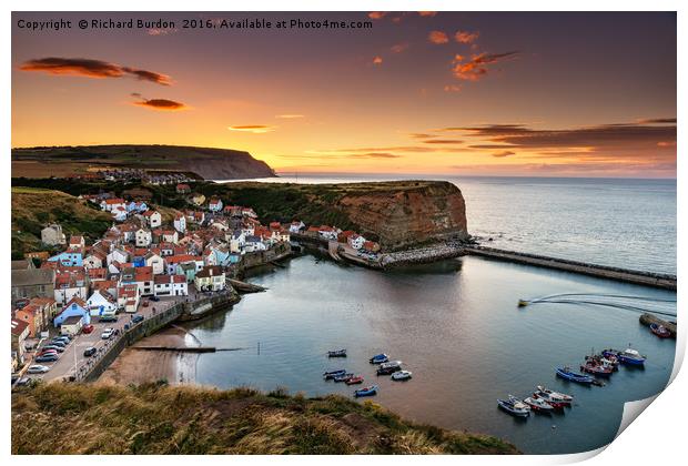 Staithes Sunset From Penny Nab Print by Richard Burdon